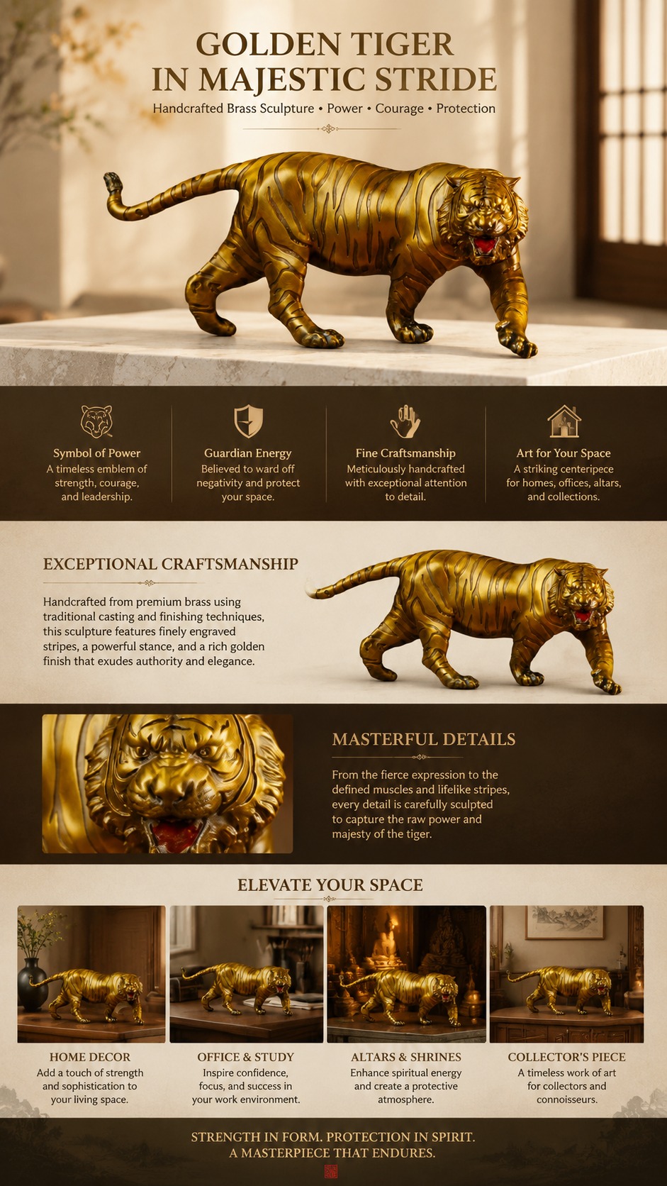 Tiger Brass Statue, approved main product view.