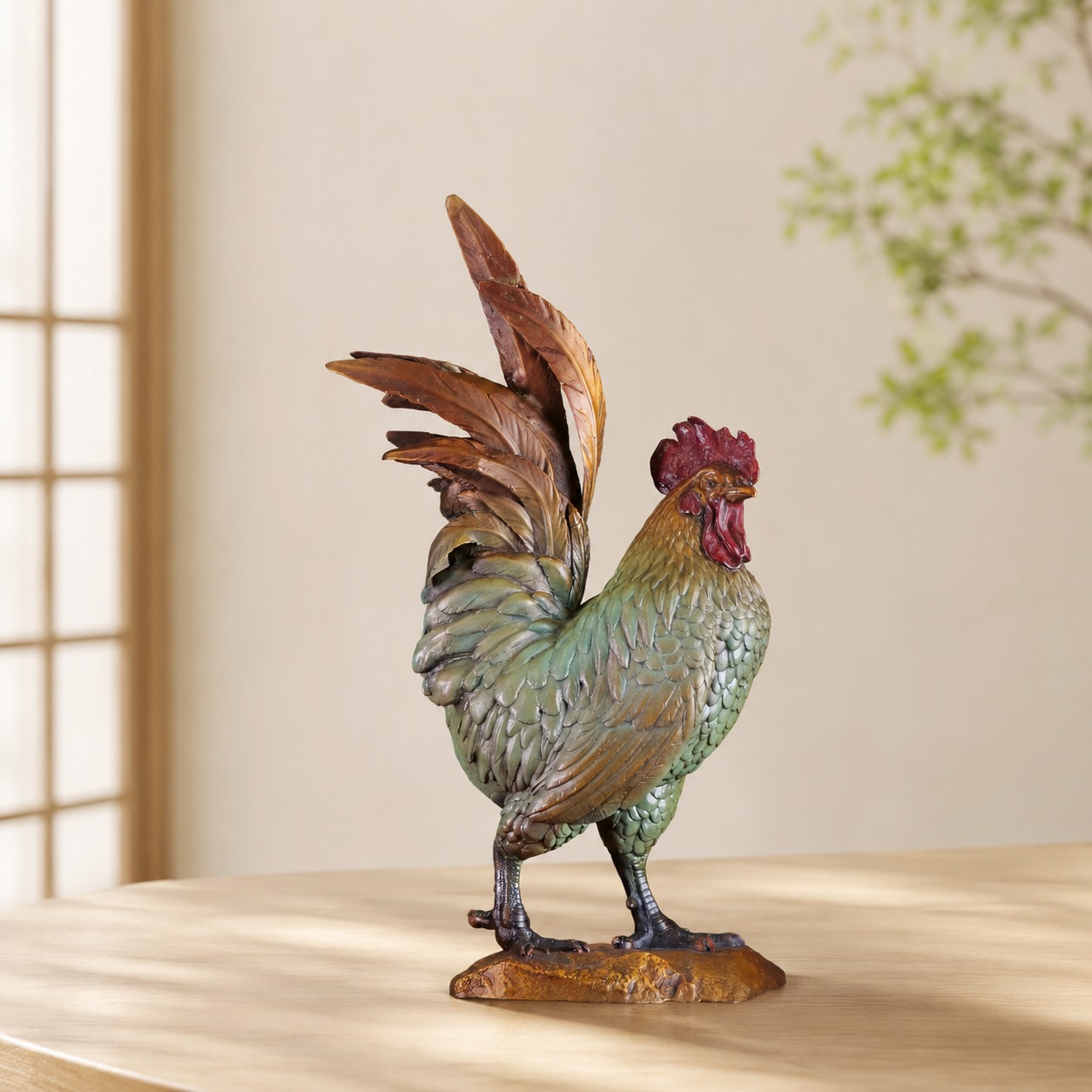Rooster Brass Statue, approved hero product view.