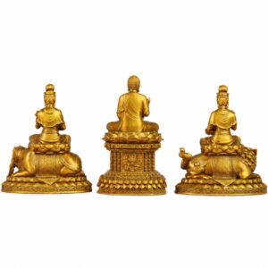 Shakyamuni Manjushri and Samantabhadra Trinity Brass Statue, approved main product view.