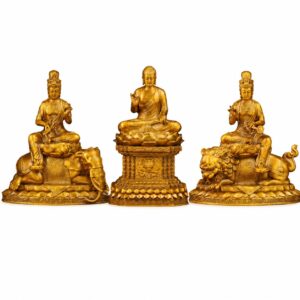 Shakyamuni Manjushri and Samantabhadra Trinity Brass Statue, approved main product view.