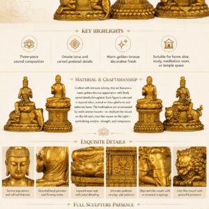 Shakyamuni Manjushri and Samantabhadra Trinity Brass Statue, approved detail product view.