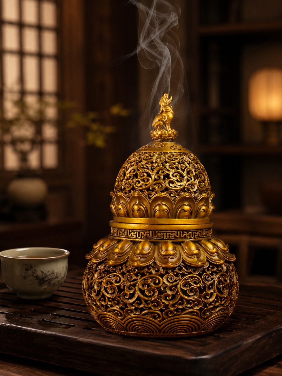 Gourd Copper Alloy Incense Burner Statue, approved main product view.