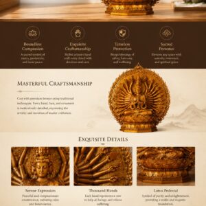 Thousand Hand Avalokiteshvara Buddha Copper Alloy Statue, approved detail product view.