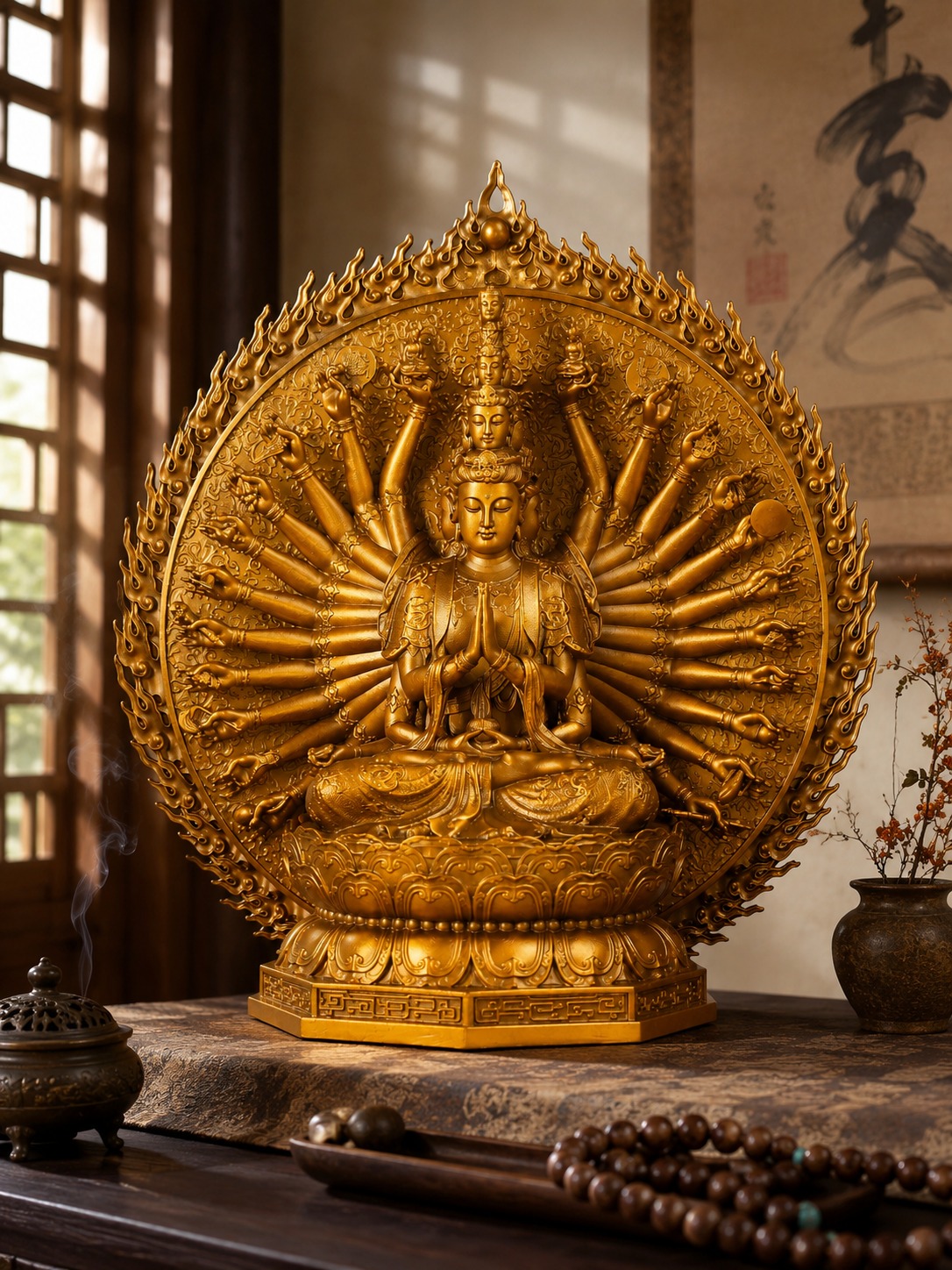 Thousand Hand Avalokiteshvara Buddha Copper Alloy Statue, approved scene product view.