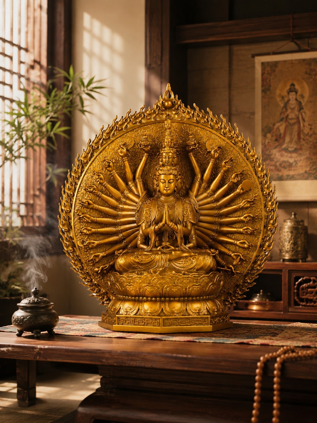 Thousand Hand Avalokiteshvara Buddha Copper Alloy Statue, approved scene product view.
