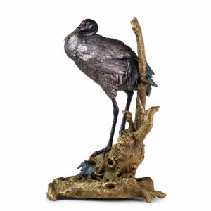 Pine Tree and Crane Bronze Incense Burner Sculpture, approved main product view.