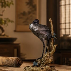 Pine Tree and Crane Bronze Incense Burner Sculpture, approved main product view.