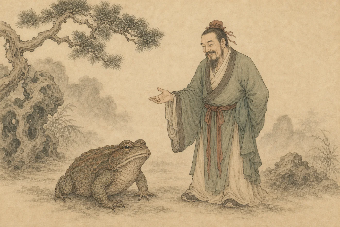 Editorial interpretation of the Daoist immortal Liu Hai accompanied by a large toad
