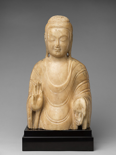 Sui dynasty Chinese marble figure of Buddha Shakyamuni wearing a monastic robe