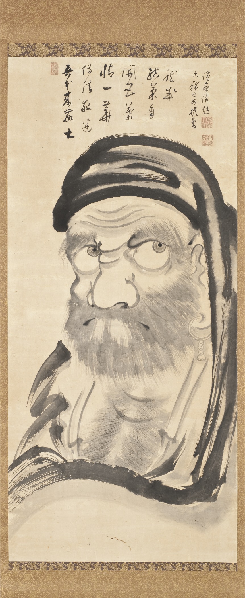 Public-domain nineteenth-century Japanese ink painting of Bodhidharma, known as Daruma in Japan