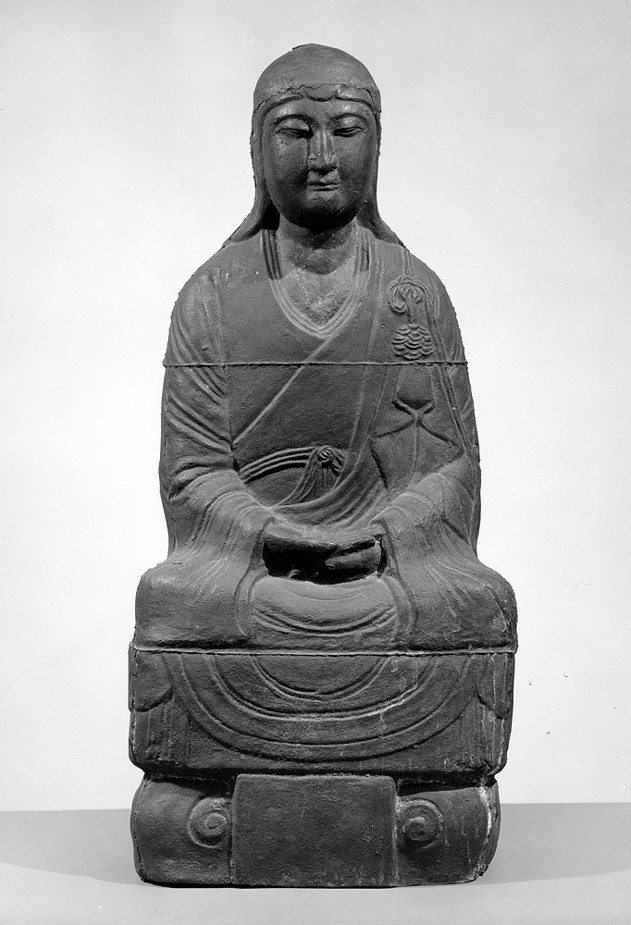 Ming-dynasty cast-iron sculpture of Bodhidharma seated in meditation from The Metropolitan Museum of Art