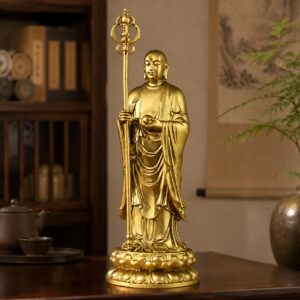 Standing Ksitigarbha Brass Statue, approved scene product view.