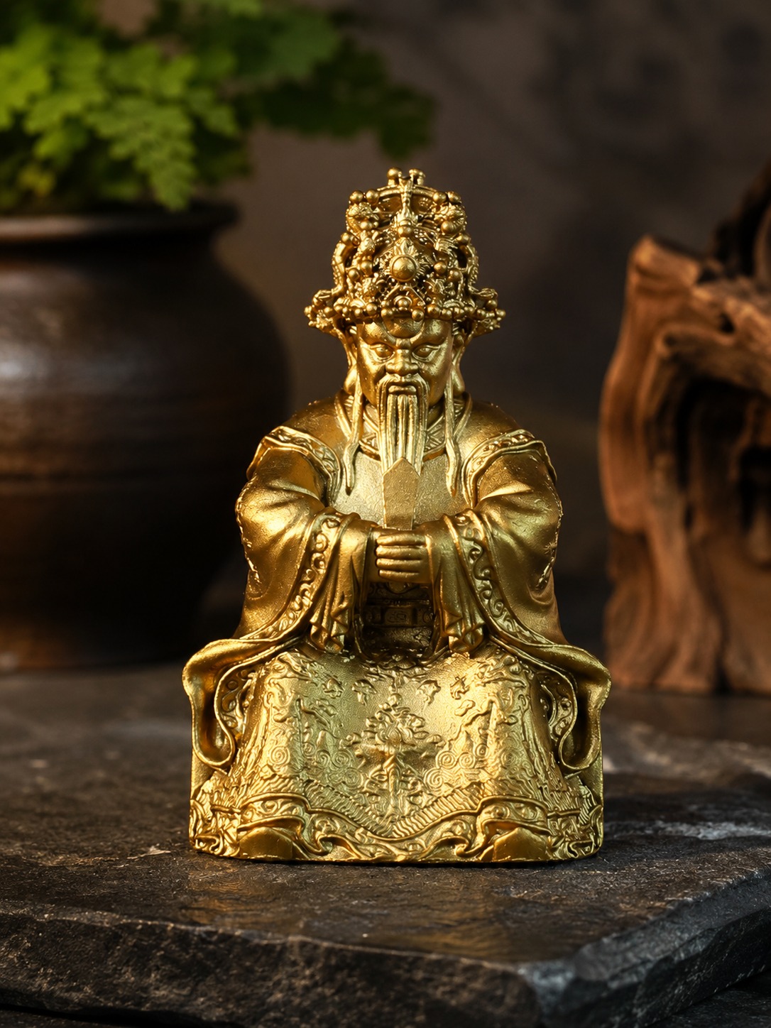 Long Wuye Dragon King Brass Statue, approved scene product view.