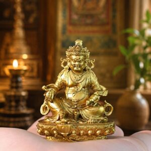 Yellow Jambhala Brass Statue, approved scene product view.
