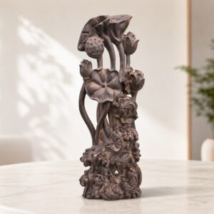 Lotus and Fish Wood Sculpture, approved hero product view.