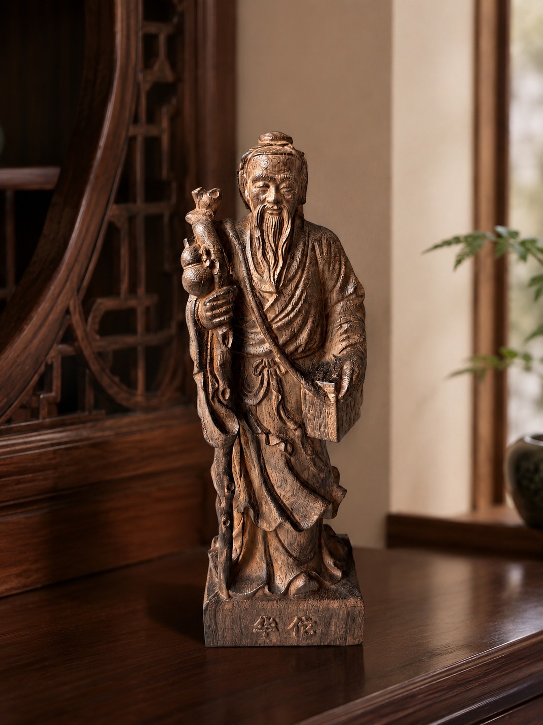 Hua Tuo Wood Statue, approved scene product view.