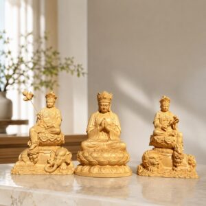 Huayan Trinity Wood Statues — Single or Set, approved hero product view.