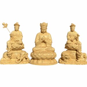 Huayan Trinity Wood Statues — Single or Set, approved main product view.