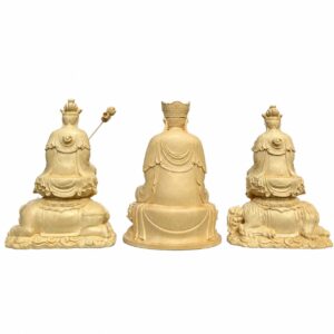 Huayan Trinity Wood Statues — Single or Set, approved main product view.