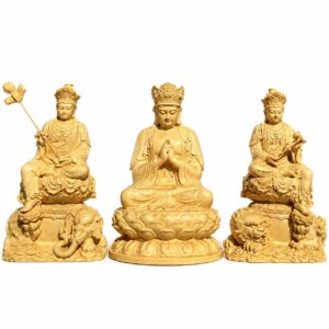 Huayan Trinity Wood Statues — Single or Set, approved variant product view.