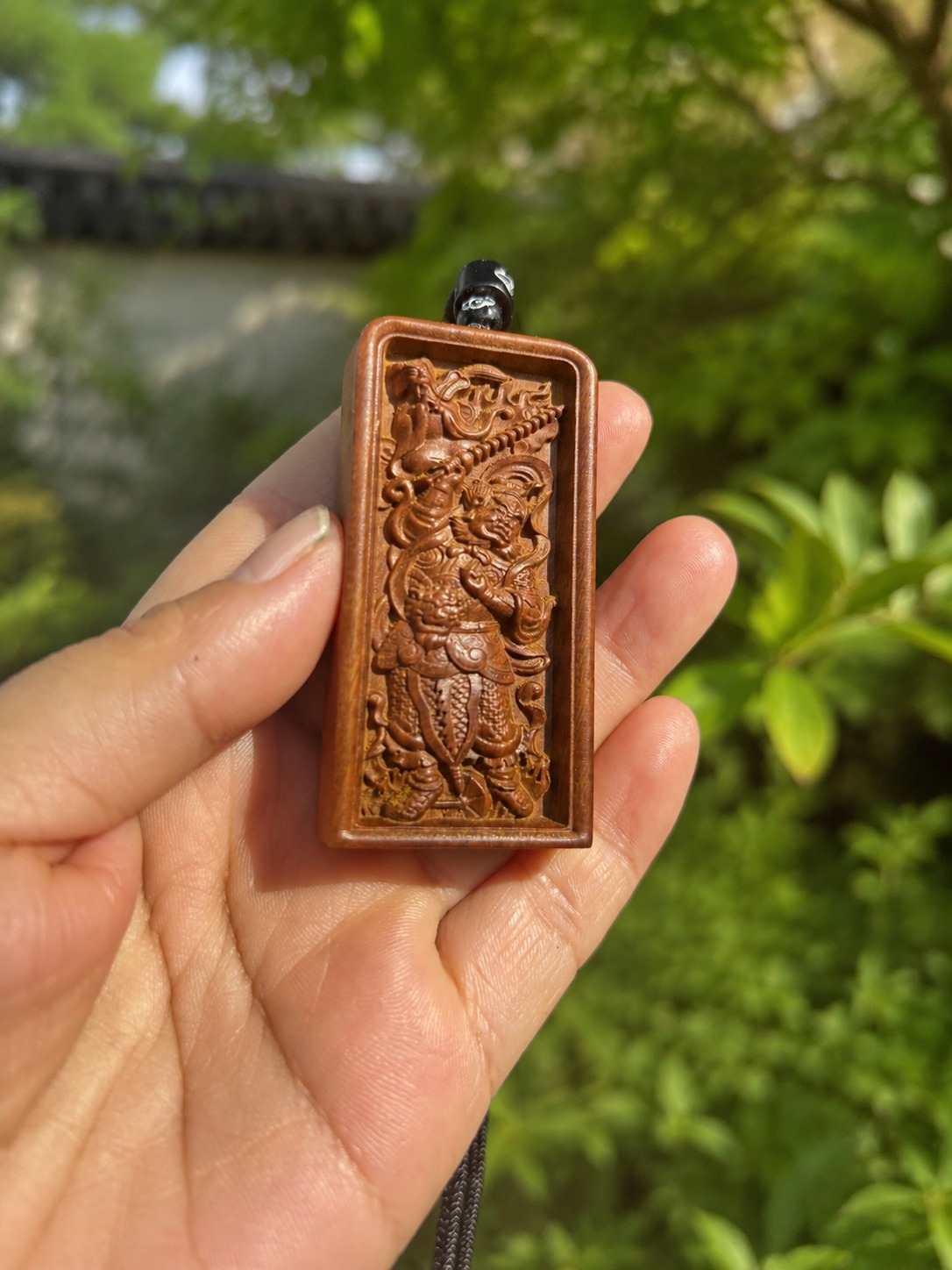 Wang Lingguan Wood Token Pendant, approved scene product view.