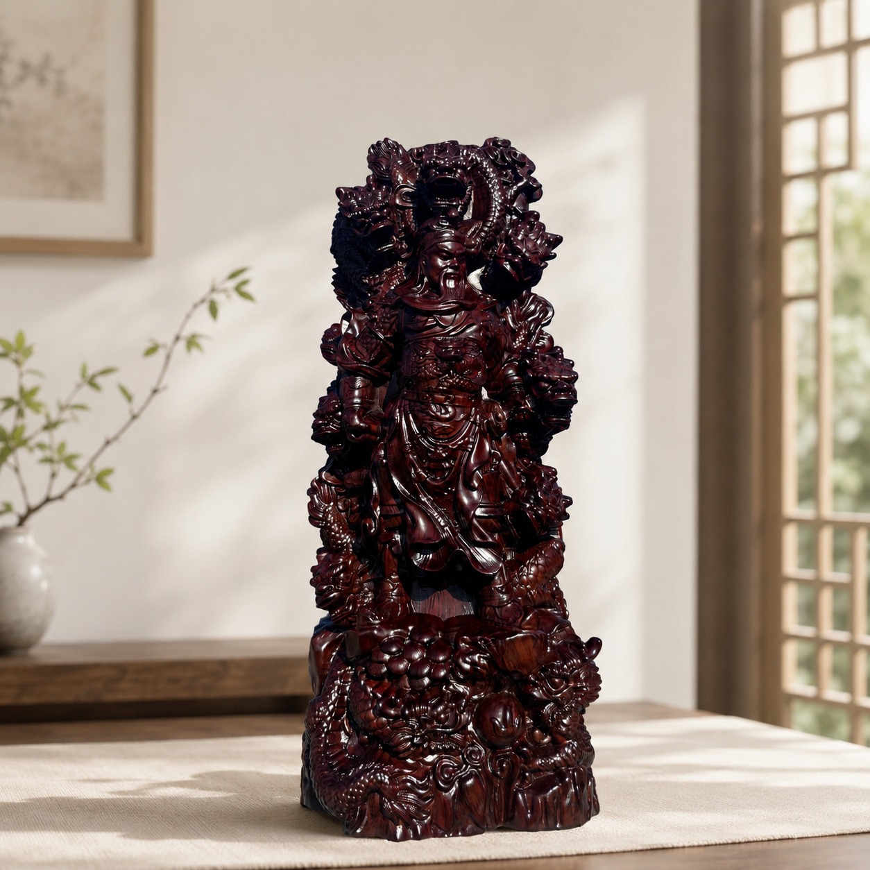 Nine-Dragon Guan Gong Wood Statue, approved hero product view.