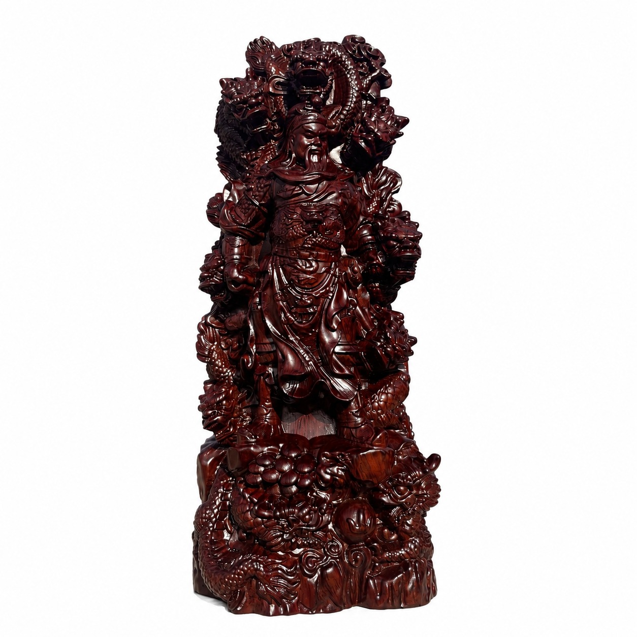 Nine-Dragon Guan Gong Wood Statue, approved main product view.