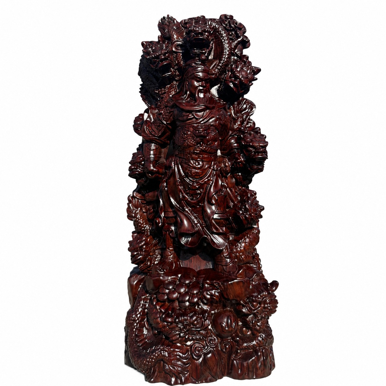 Nine-Dragon Guan Gong Wood Statue, approved main product view.