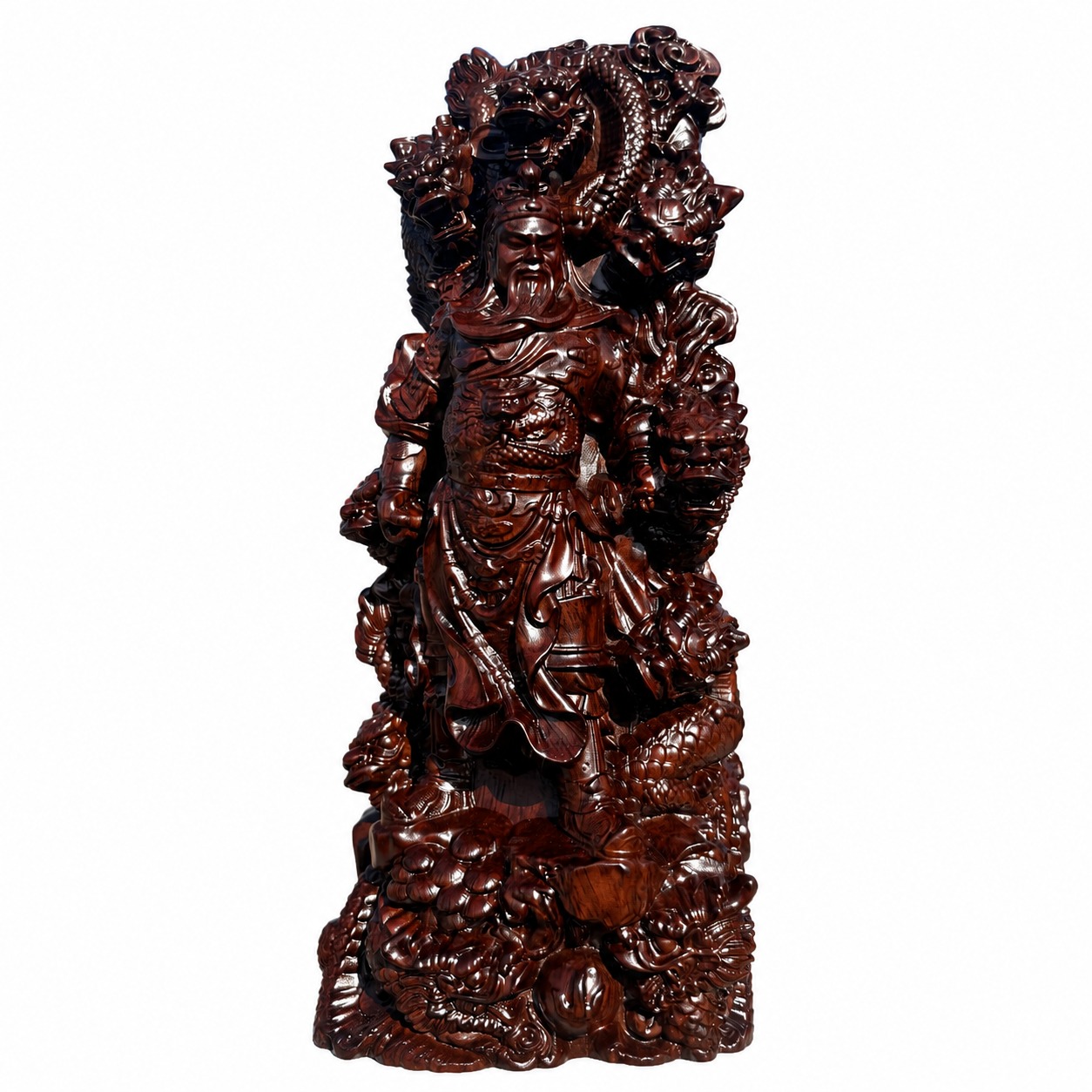 Nine-Dragon Guan Gong Wood Statue, approved main product view.
