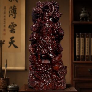 Nine-Dragon Guan Gong Wood Statue, approved scene product view.