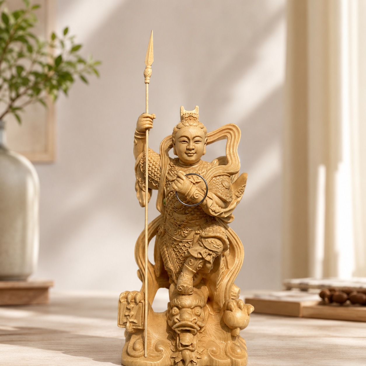Nezha on Dragon Wood Statue, approved hero product view.