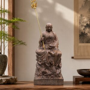 Ksitigarbha Wood Statue, approved scene product view.