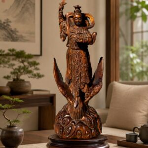 Jiutian Xuannu Wood Statue, approved scene product view.