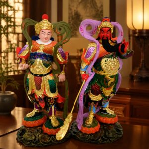 Weituo and Guan Gong Wood Statues — Single or Pair, approved scene product view.