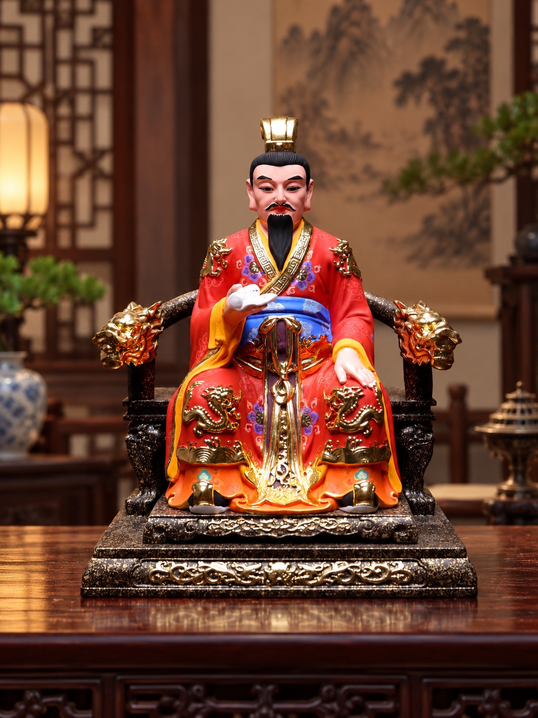 Bi Gan Wood Statue, approved scene product view.