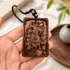 Zhong Kui Wood Pendant, approved scene product view.