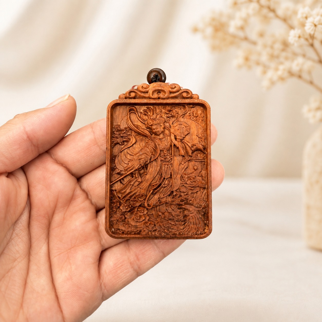 Jiutian Xuannu Wood Pendant, approved hero product view.
