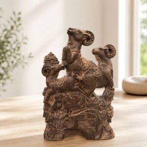 Three Rams Wood Sculpture, approved hero product view.
