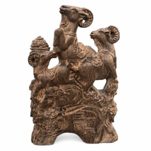Three Rams Wood Sculpture, approved main product view.
