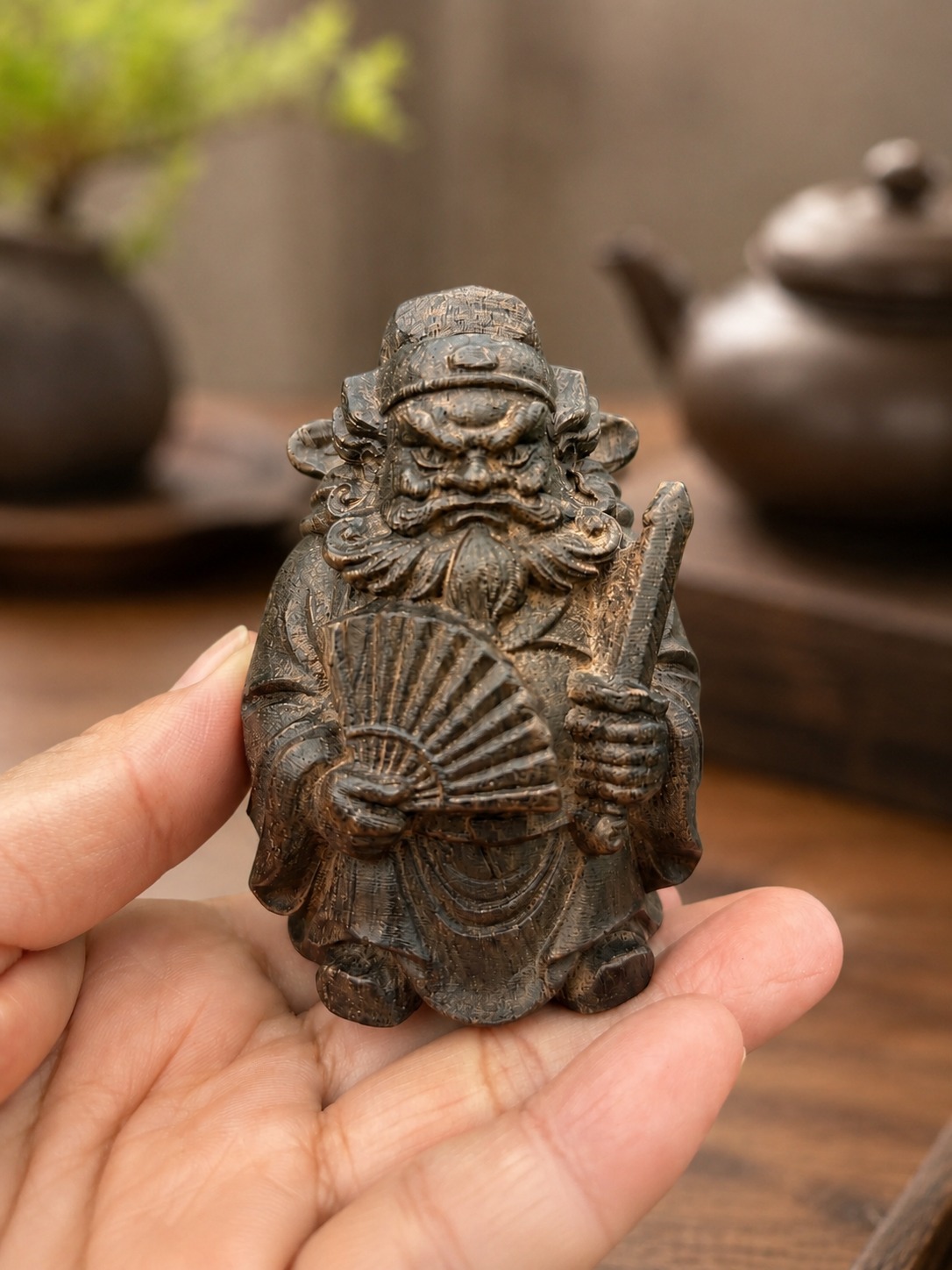 Zhong Kui Wood Figurine, approved scene product view.