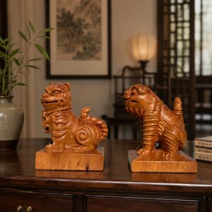 Hu Ye Tiger Deity Wood Figurine, approved scene product view.