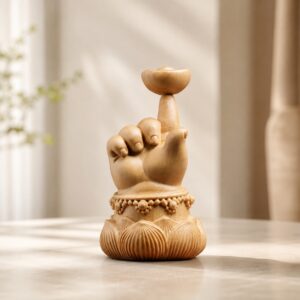 Hand and Lotus Wood Sculpture, approved hero product view.