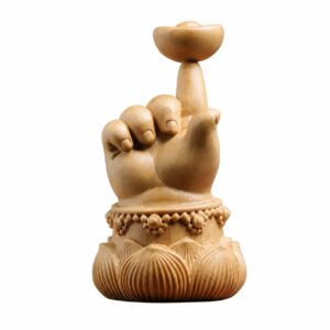 Hand and Lotus Wood Sculpture, approved main product view.