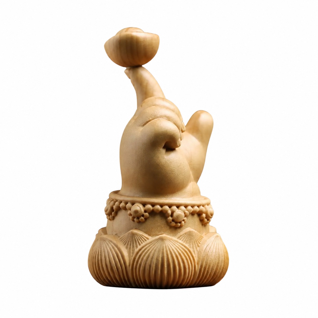 Hand and Lotus Wood Sculpture, approved main product view.
