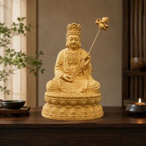 Mahasthamaprapta Wood Statue, approved scene product view.