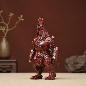 Armored Rooster Wood Figurine, approved hero product view.