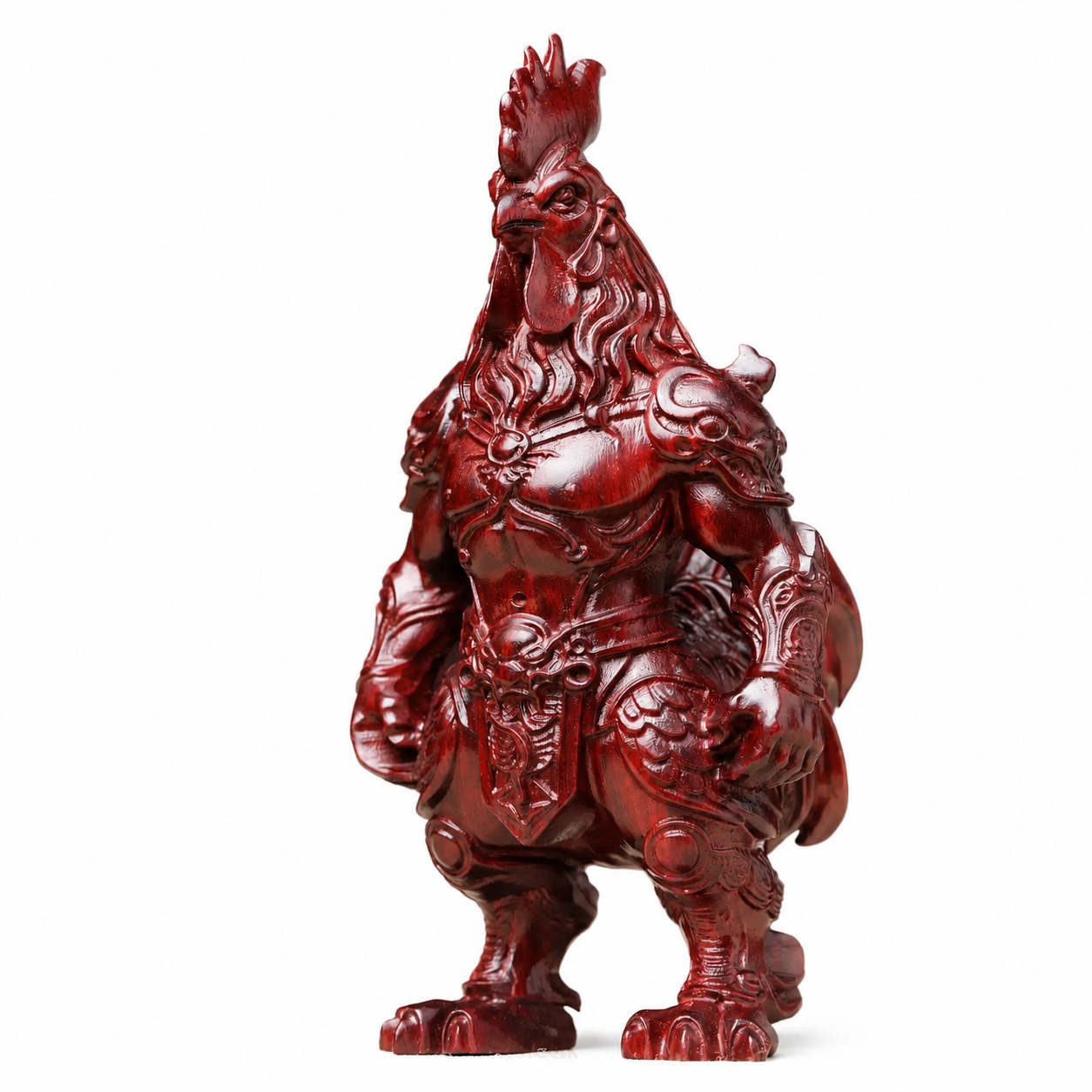Armored Rooster Wood Figurine, approved main product view.