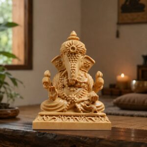 Elephant-Headed Deity Wood Figurine, approved scene product view.