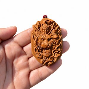 Hu Ye Tiger Deity Wood Pendant, approved main product view.