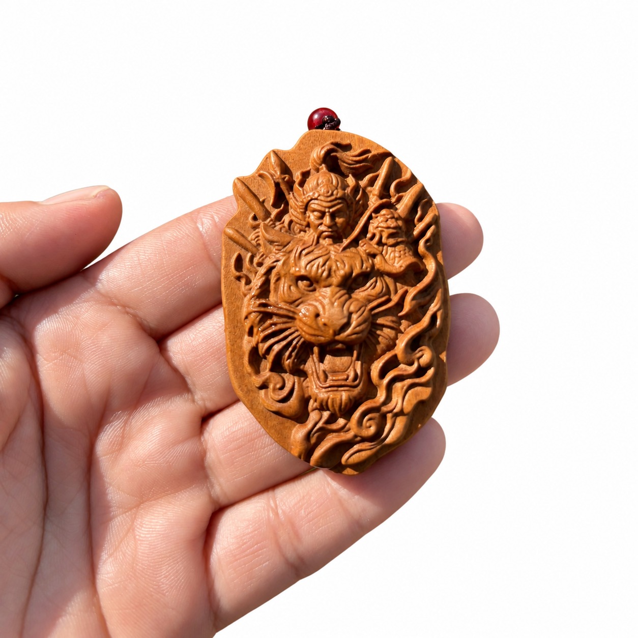Hu Ye Tiger Deity Wood Pendant, approved main product view.